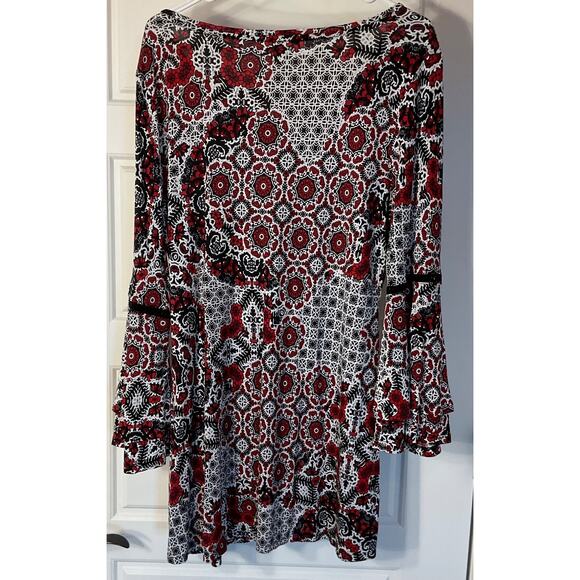 Westport 1962 Multicolor Long Sleeve Flutter Bell Sleeve Long Tunic Top L - Picture 4 of 8